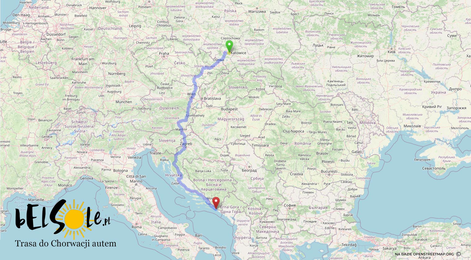Trasa na Chorwacje mapa