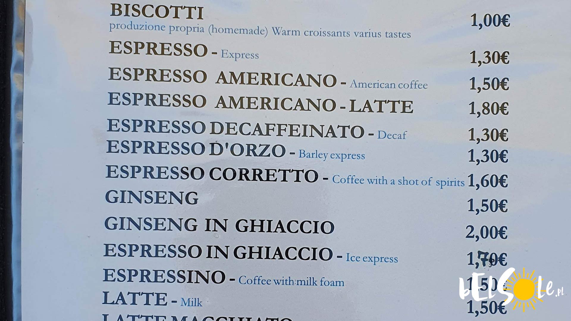 ceny w kawiarniach w Bari