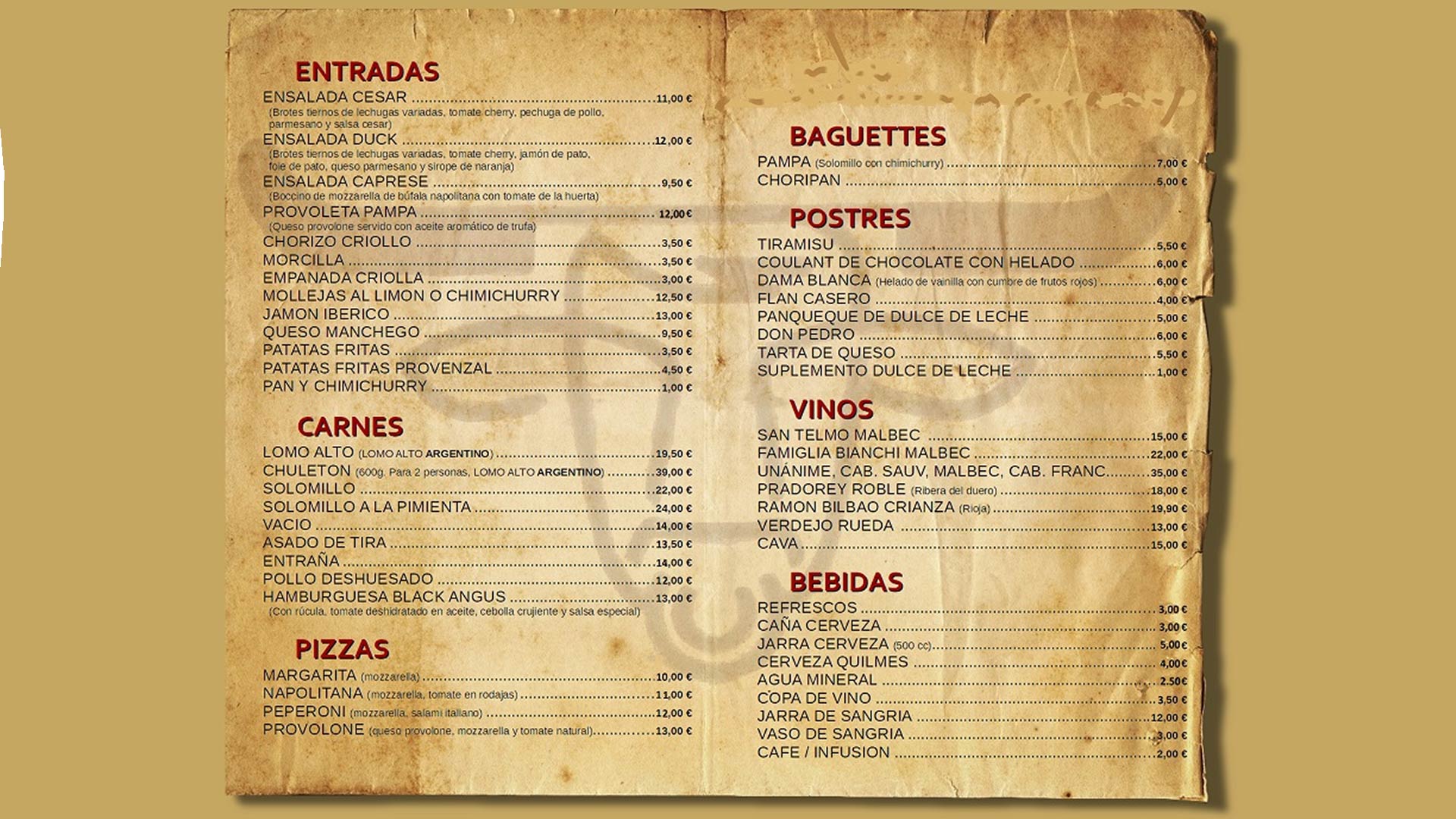 ceny w restauracjach w Hiszpanii