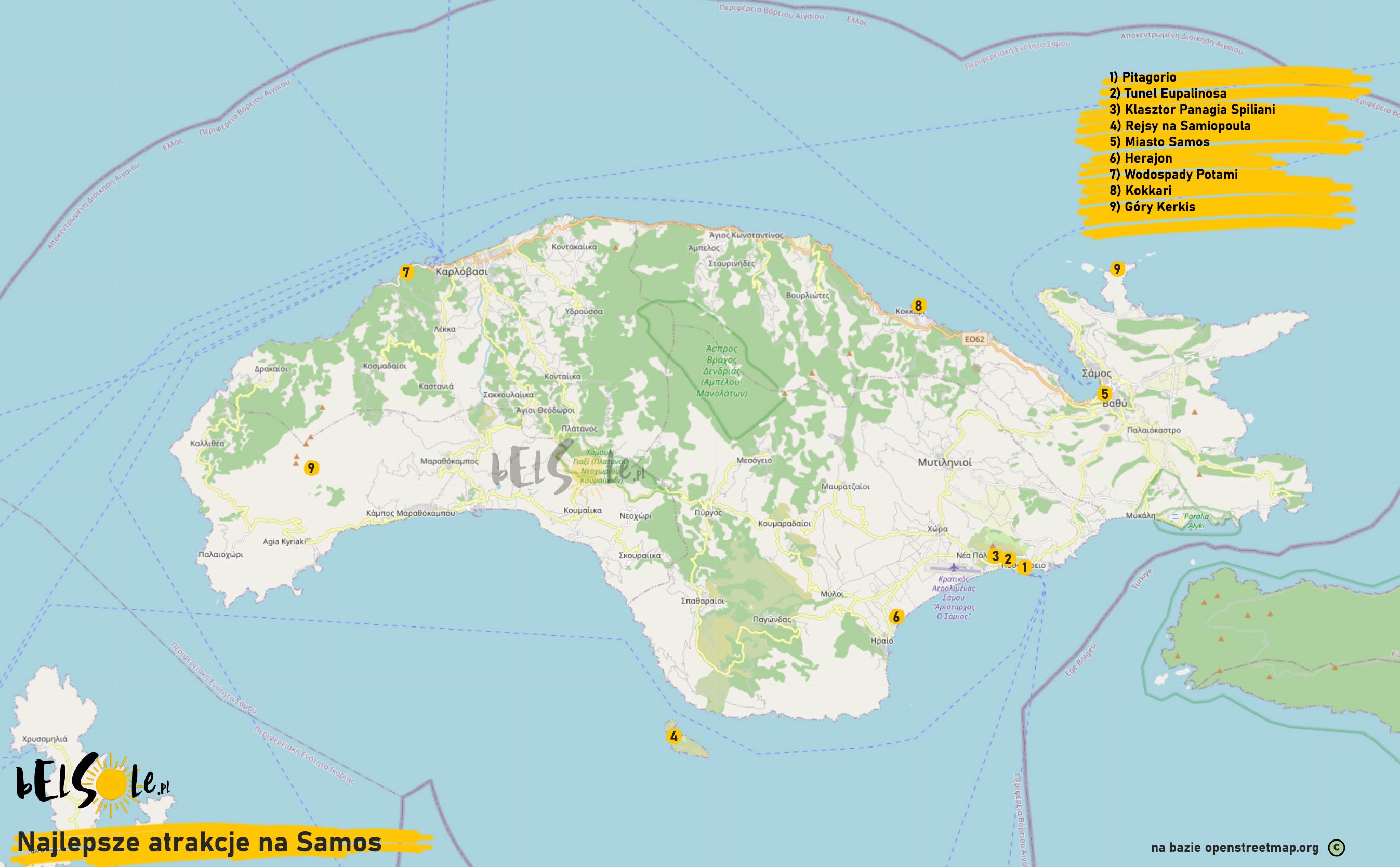 najlepsze atrakcje Samos mapa