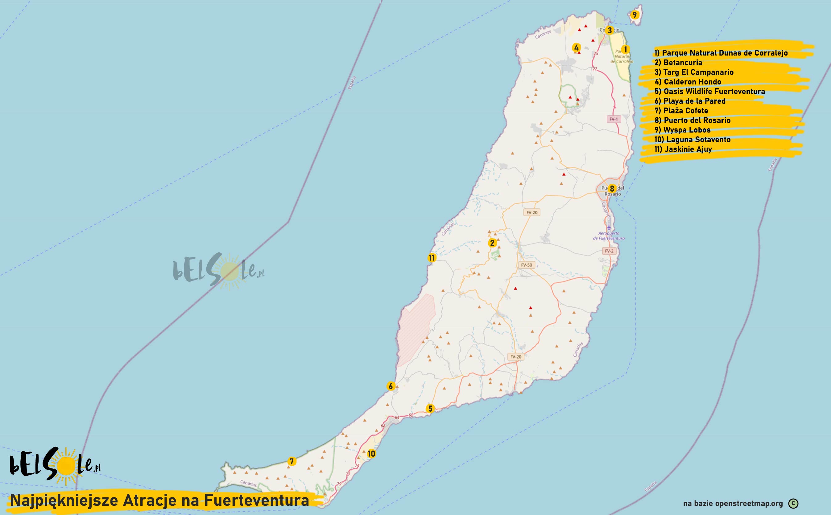 najlepsze atrakcje Fuerteventura mapa