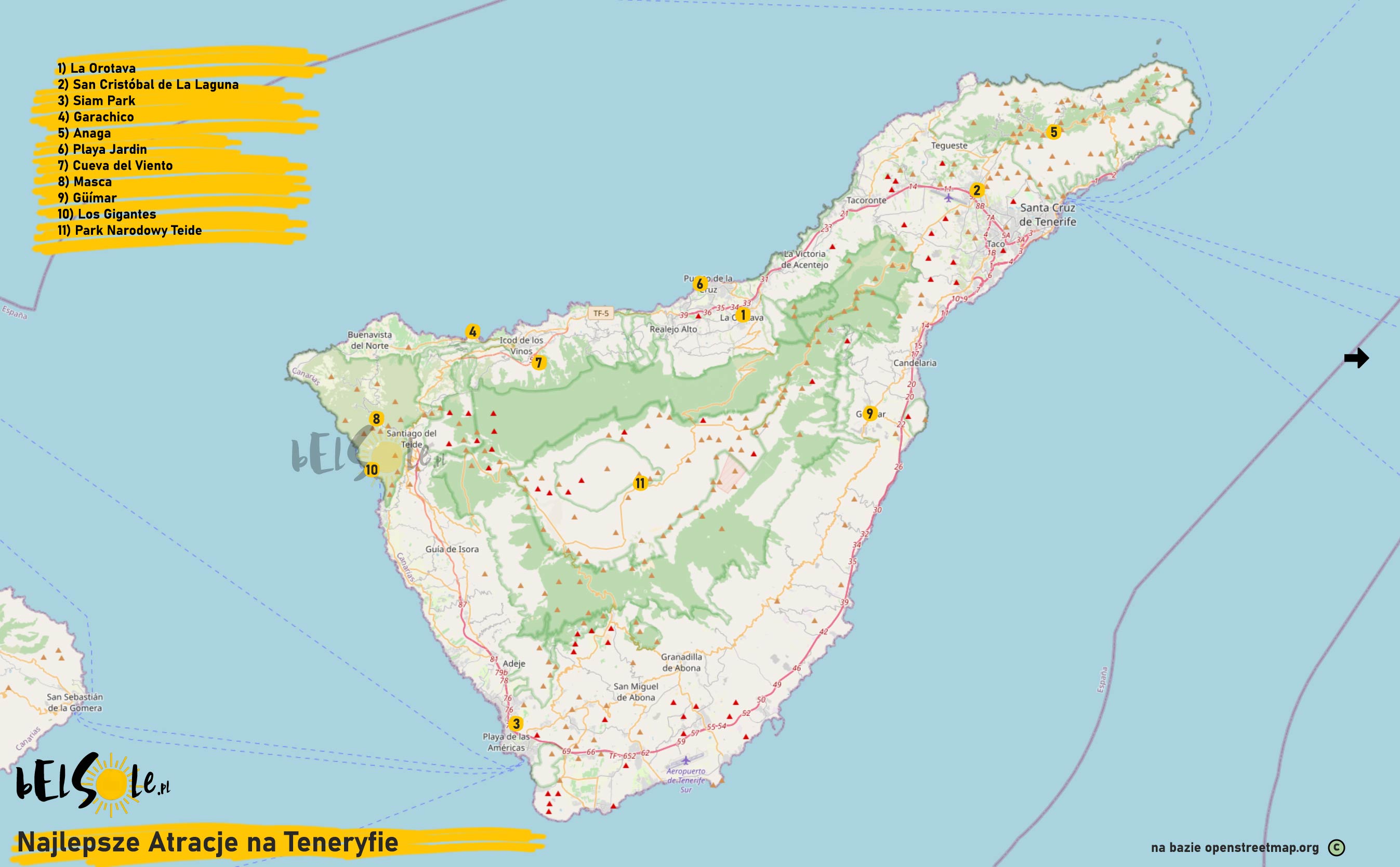 atrakcje na Teneryfie mapa