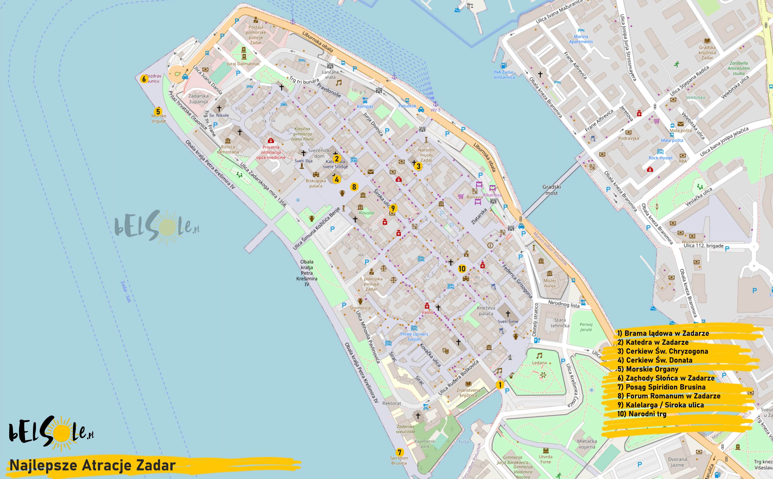 atrakcje Zadar mapa
