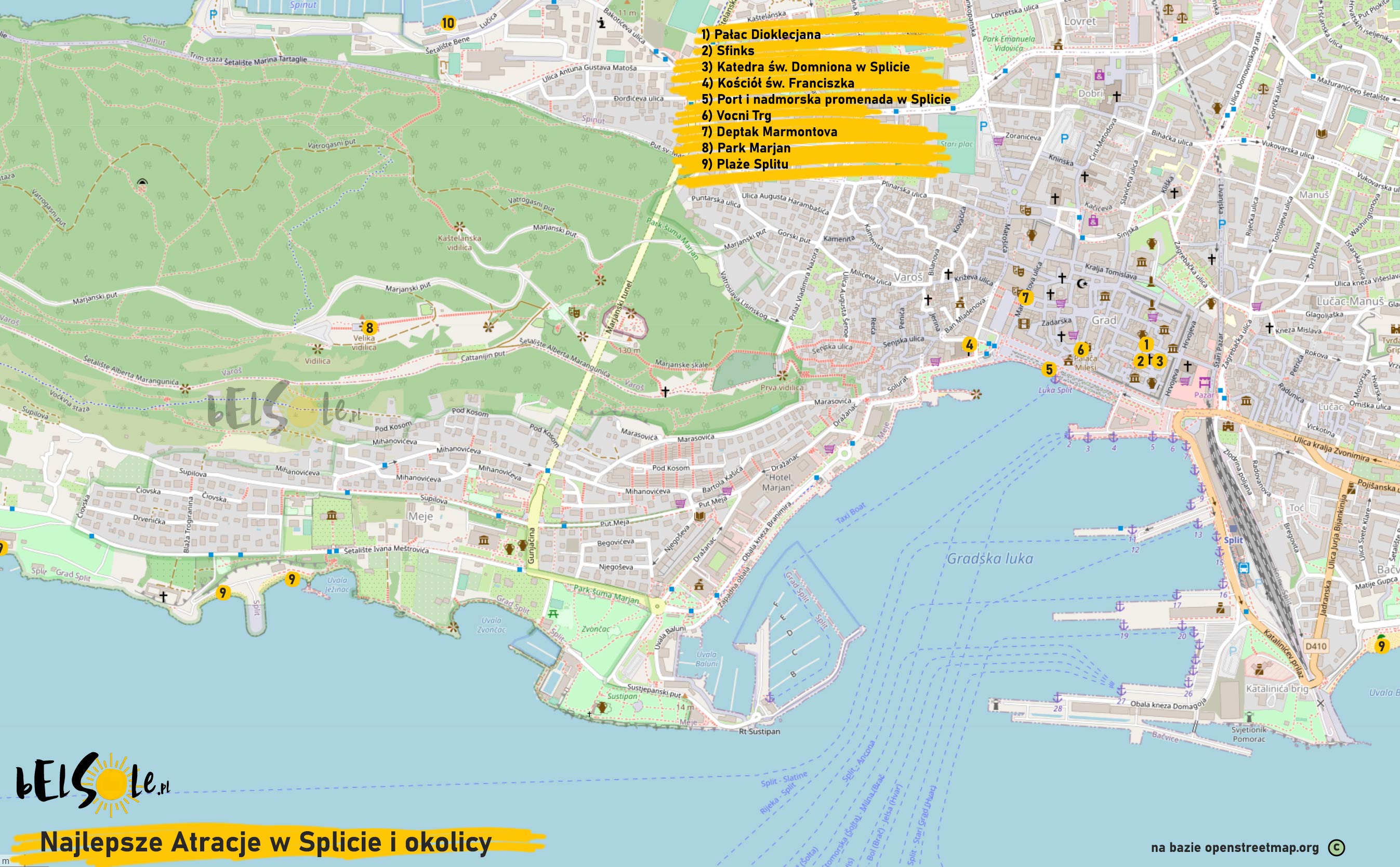 atrakcje Split mapa