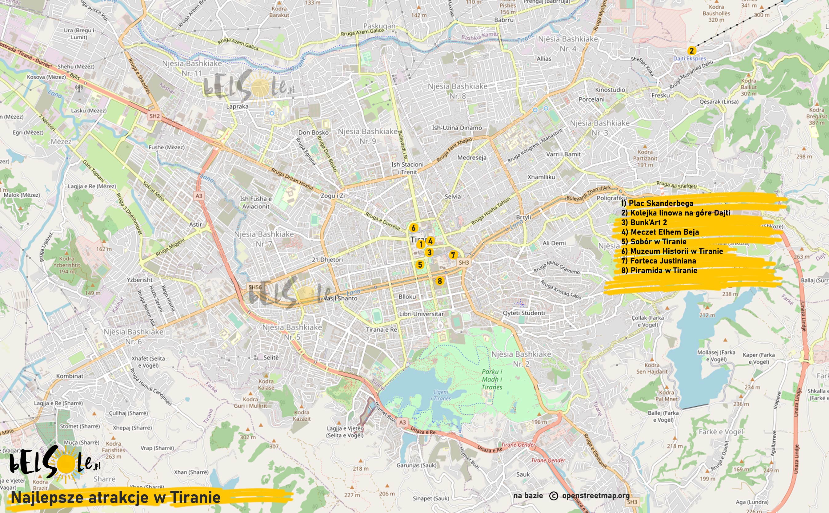 Tirana atrakcje mapa