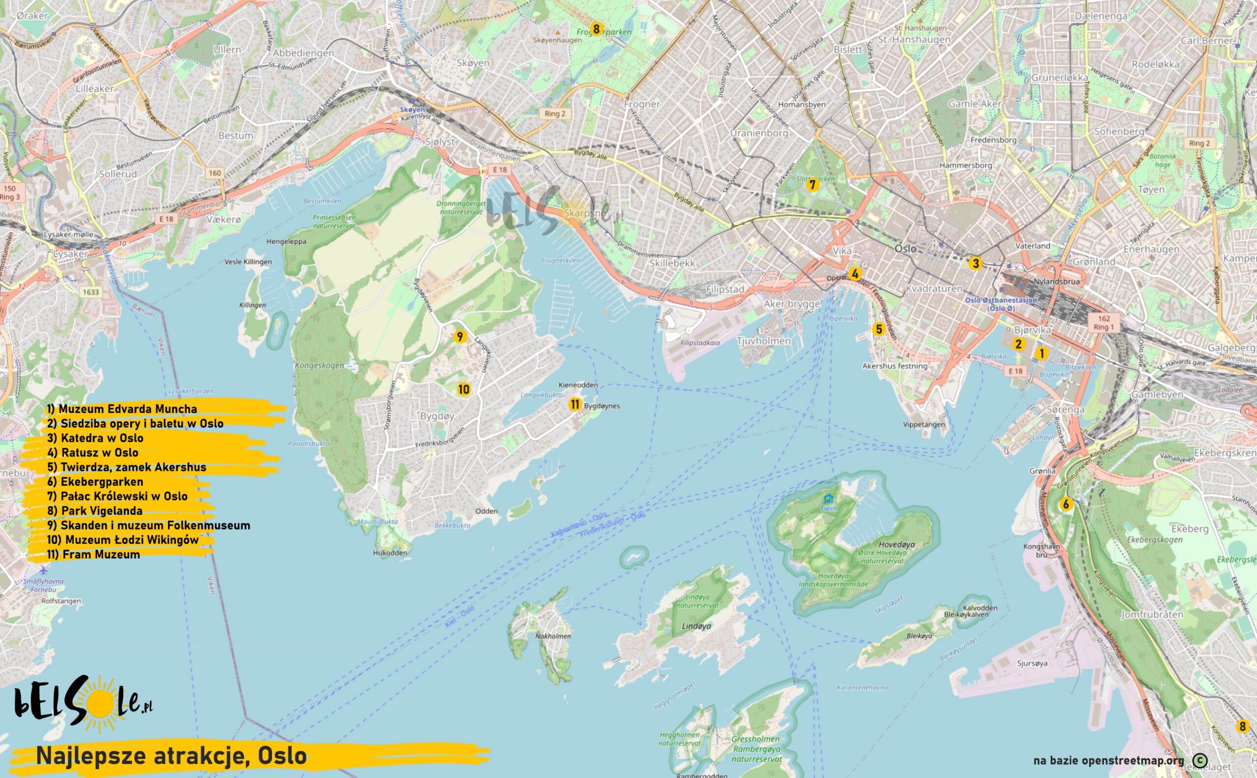 najlepsze atrakcje Oslo mapa