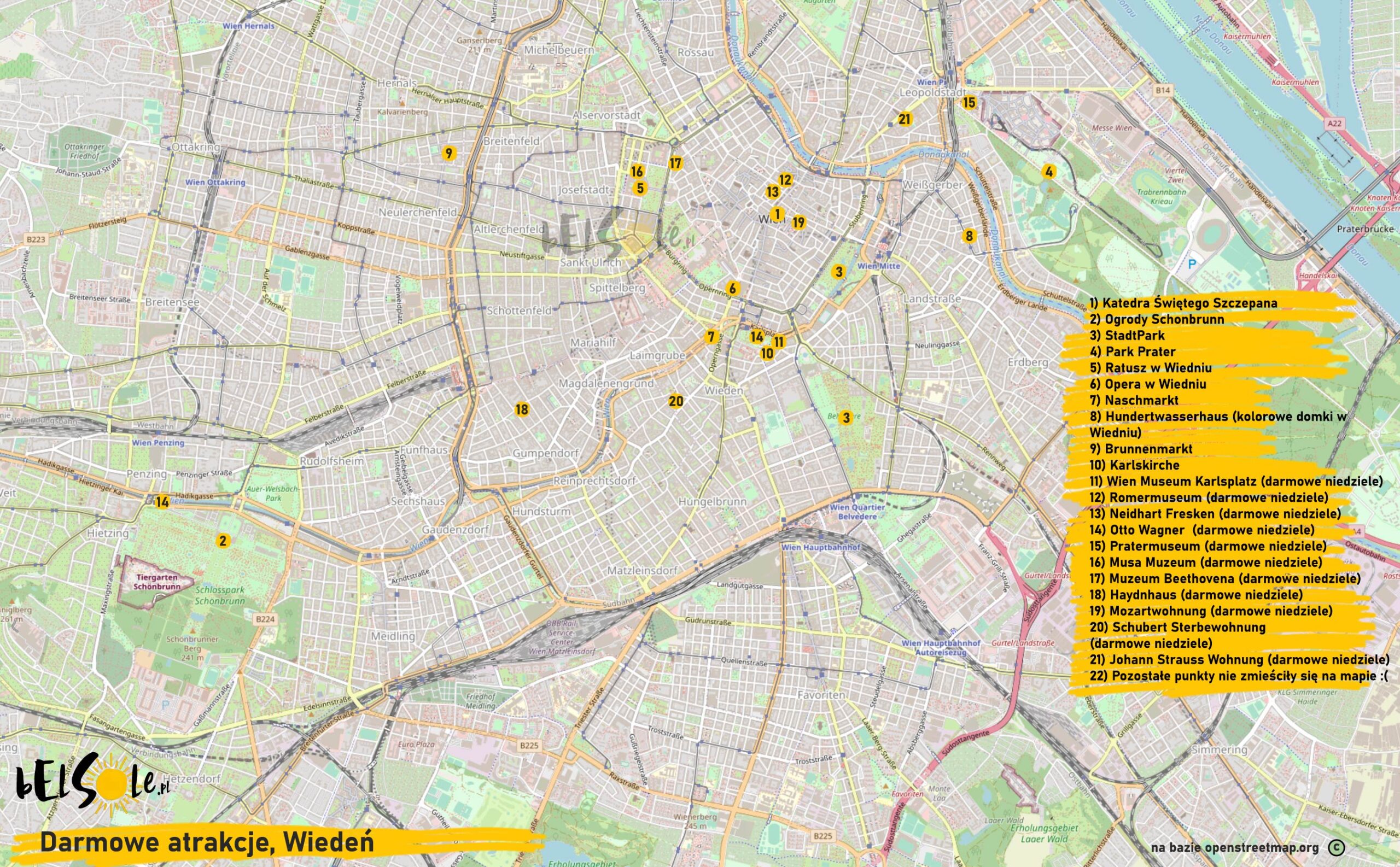 Darmowe atrakcje Wiednia mapa