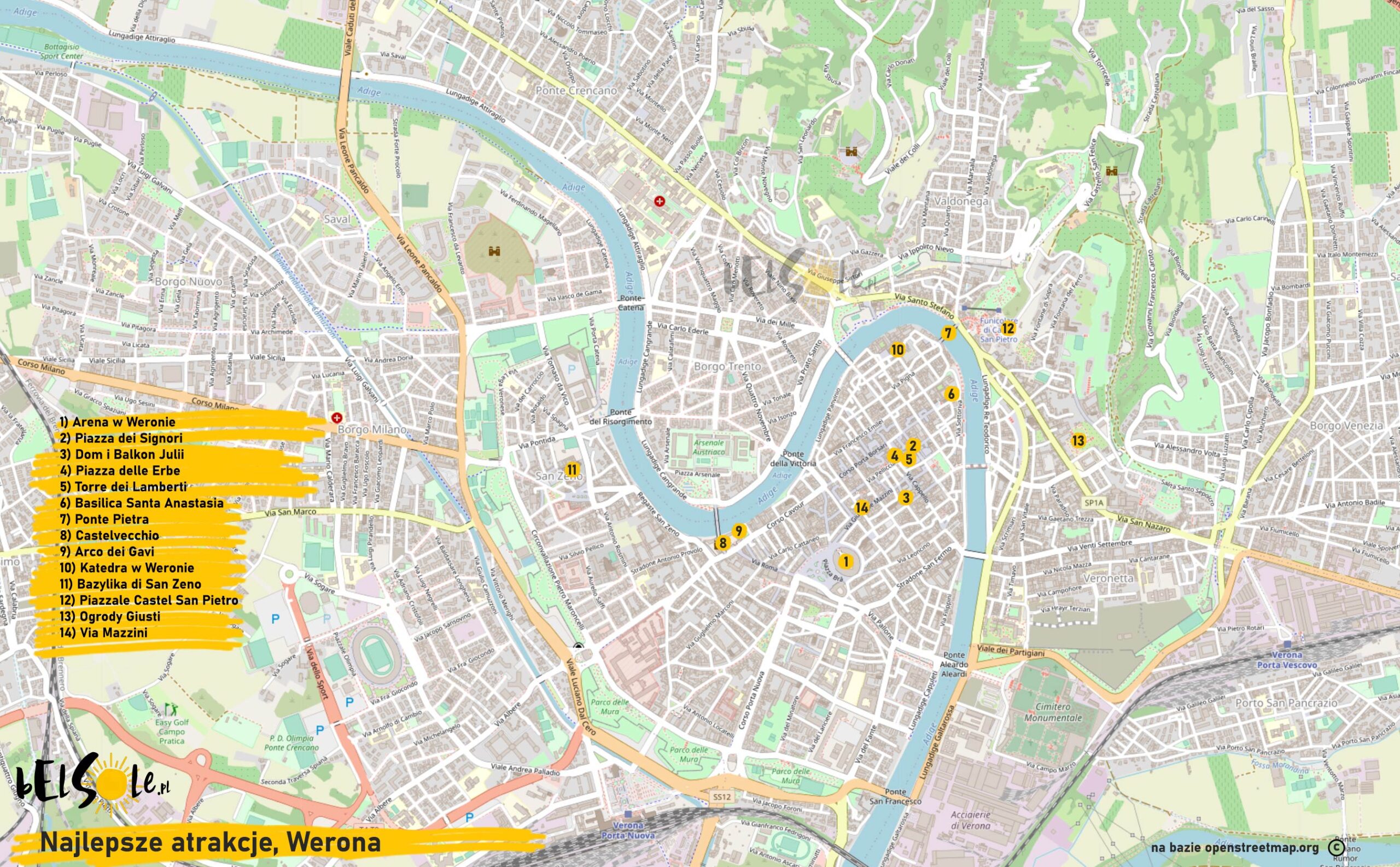 najlepsze atrakcje Werona mapa