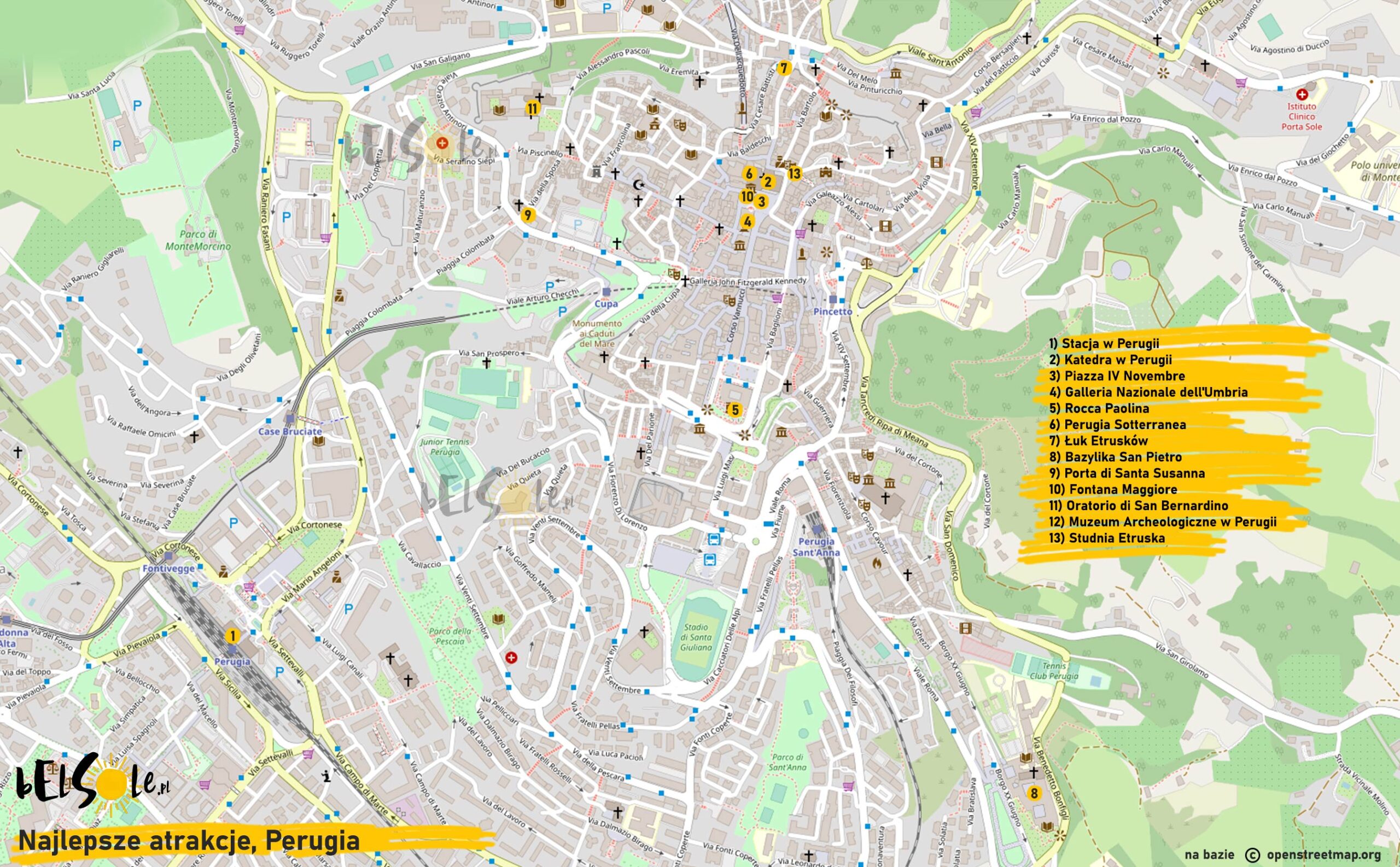 najlepsze atrakcje Perugia mapa