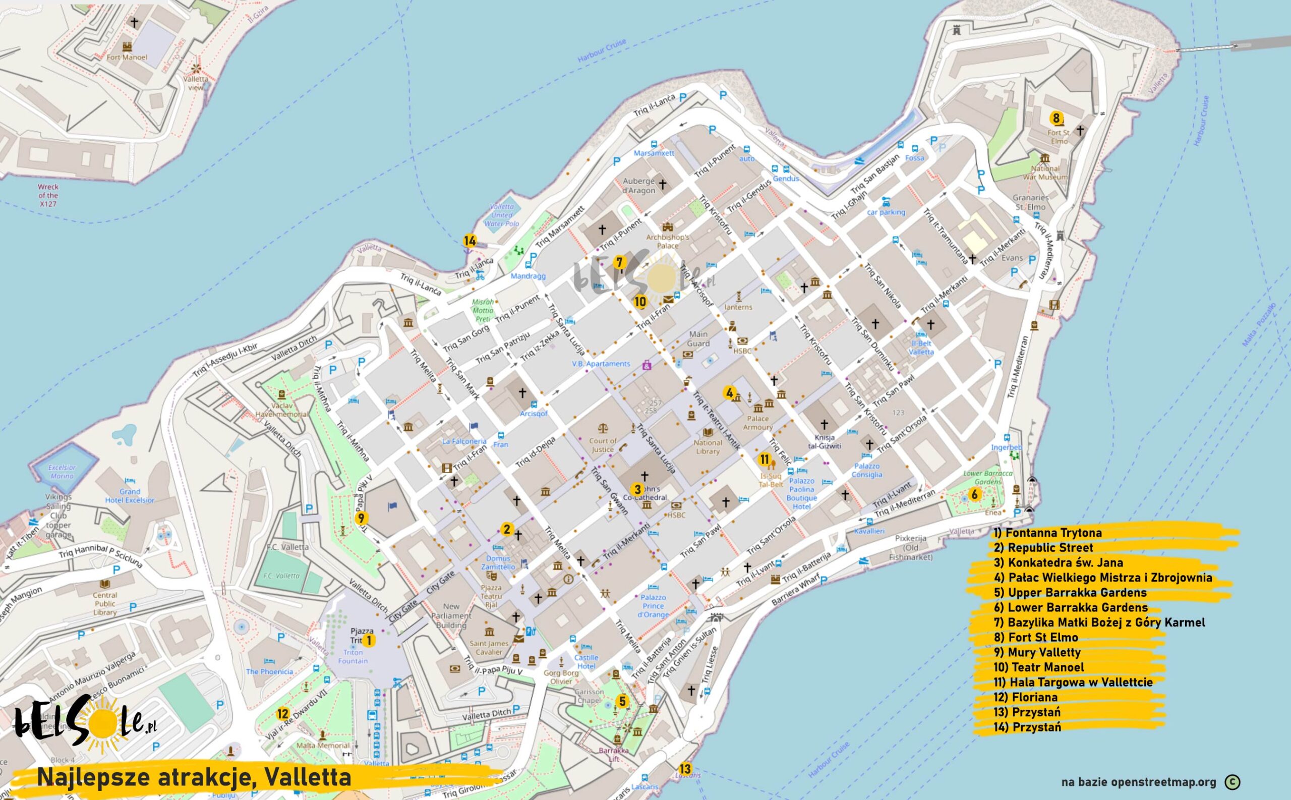 Valletta mapa atrakcji